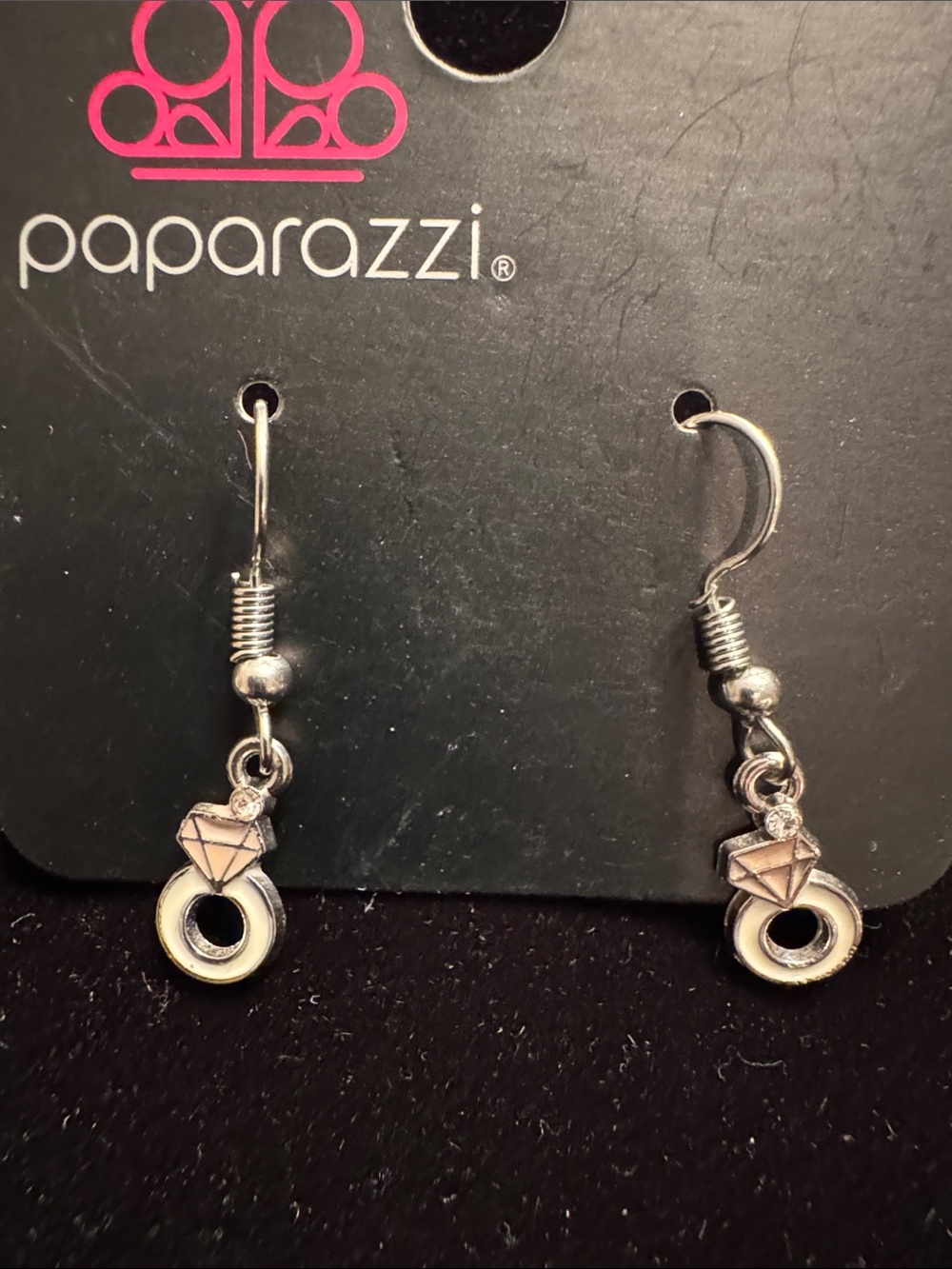 paparazzi Silver Ring & Diamond Charm Drop Earrings